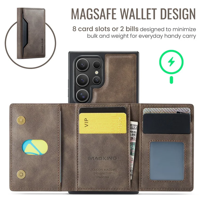 MAGKING K2 Series For Samsung Galaxy S26 Ultra Magnetic Case PC + TPU + PU Phone Cover with RFID Blocking Wallet - Coffee