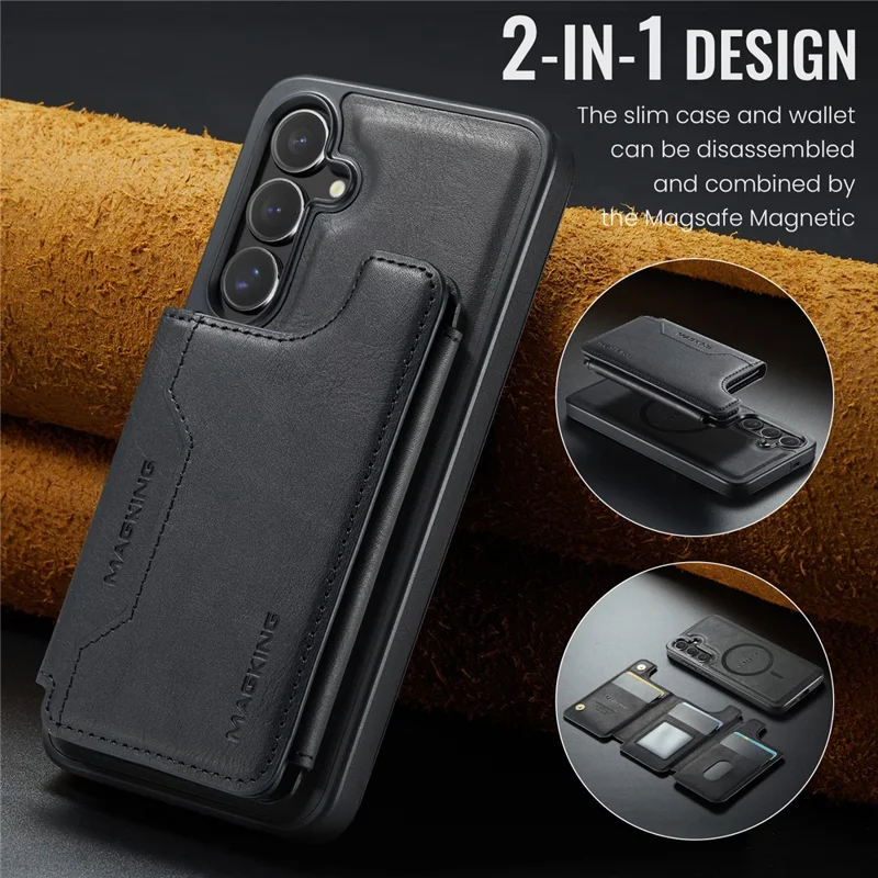 MAGKING K3 Series For Samsung Galaxy S26+ Magnetic Case Detachable Wallet PC + TPU + PU Phone Cover - Black