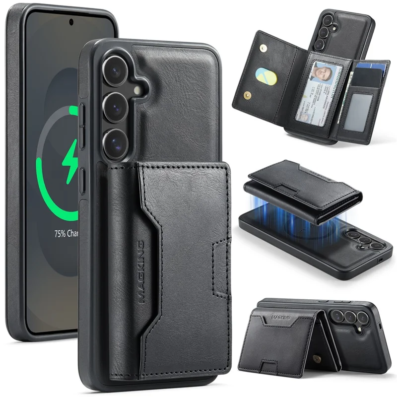 MAGKING K4 Series For Samsung Galaxy S26+ Magnetic Case Detachable Wallet PU TPU PC Phone Cover - Black