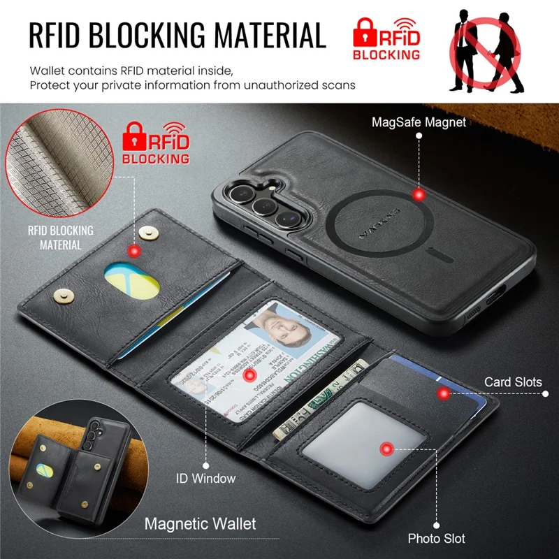 MAGKING K4 Series For Samsung Galaxy S26+ Magnetic Case Detachable Wallet PU TPU PC Phone Cover - Black