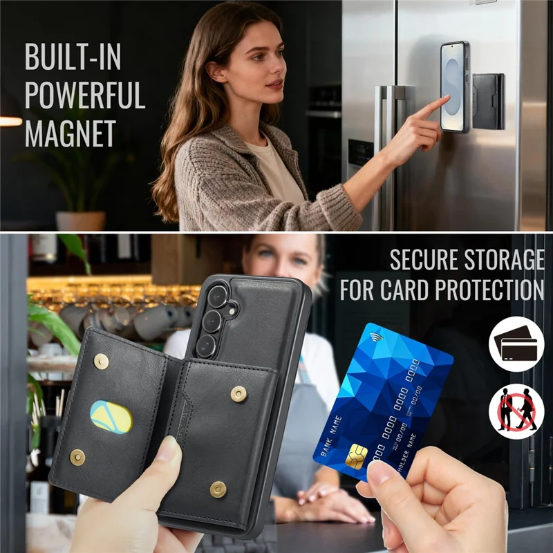 MAGKING K4 Series For Samsung Galaxy S26+ Magnetic Case Detachable Wallet PU TPU PC Phone Cover - Black