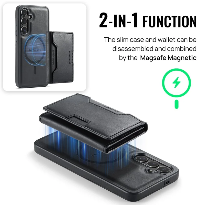 MAGKING K4 Series For Samsung Galaxy S26+ Magnetic Case Detachable Wallet PU TPU PC Phone Cover - Black