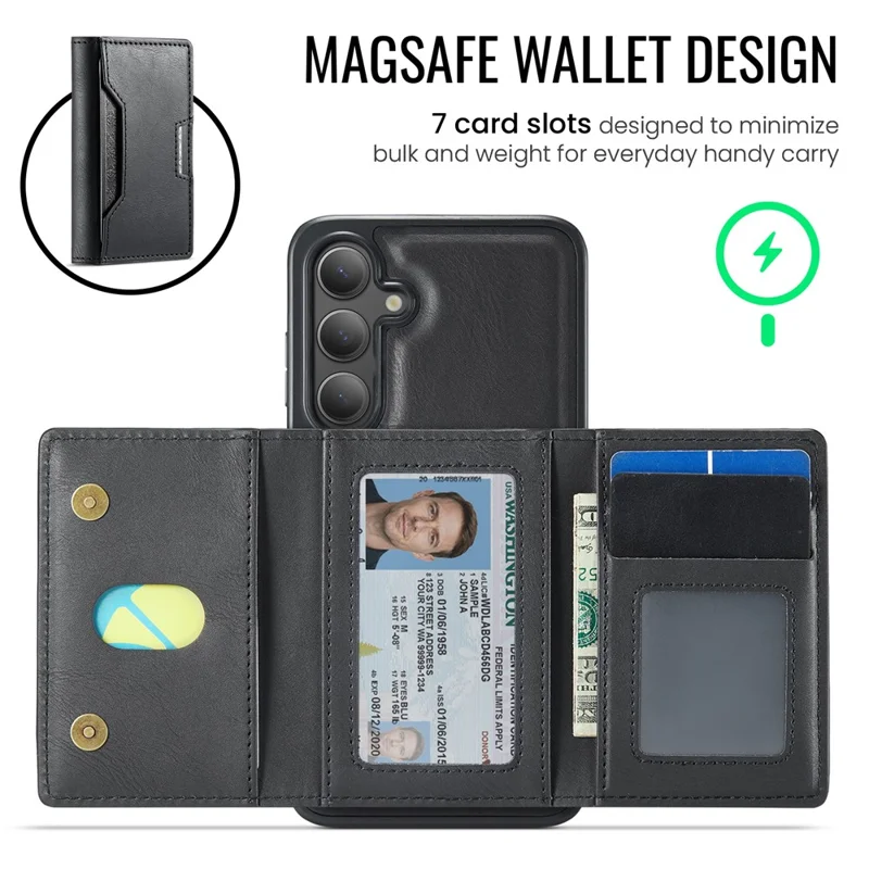 MAGKING K4 Series For Samsung Galaxy S26+ Magnetic Case Detachable Wallet PU TPU PC Phone Cover - Black