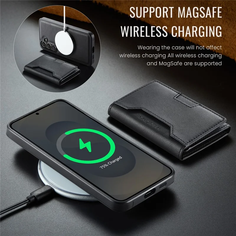 MAGKING K4 Series For Samsung Galaxy S26+ Magnetic Case Detachable Wallet PU TPU PC Phone Cover - Black