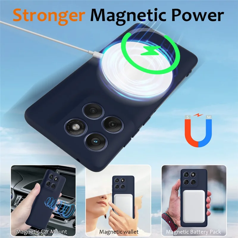 For Motorola Edge 70 5G Magnetic Case Anti-Drop Liquid Silicone Phone Cover with Lanyard - Dark Blue