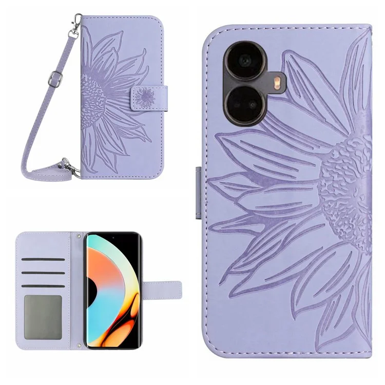 Pour le Royaume 10 Pro + 5G HT04 Anti-drop PU le Cuir Stand Cassette de Tournesol Portefeuille Imprimé de Tournes - Violet Clair