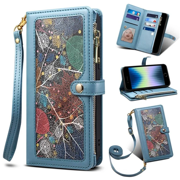 eseble galaxy series para iphone 6 / 7 / 8 4,7 polegadas / se (2020) /(2022) rfid bloqueando estojo à prova de choque de choques anti-drop stand phone case com carteira com zíper / slots de cartão - azul