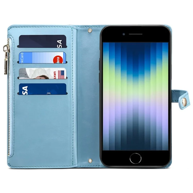 eseble galaxy series para iphone 6 / 7 / 8 4,7 polegadas / se (2020) /(2022) rfid bloqueando estojo à prova de choque de choques anti-drop stand phone case com carteira com zíper / slots de cartão - azul