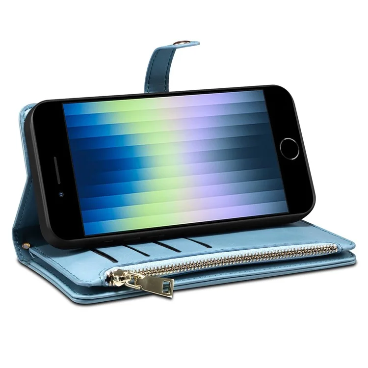 eseble galaxy series para iphone 6 / 7 / 8 4,7 polegadas / se (2020) /(2022) rfid bloqueando estojo à prova de choque de choques anti-drop stand phone case com carteira com zíper / slots de cartão - azul