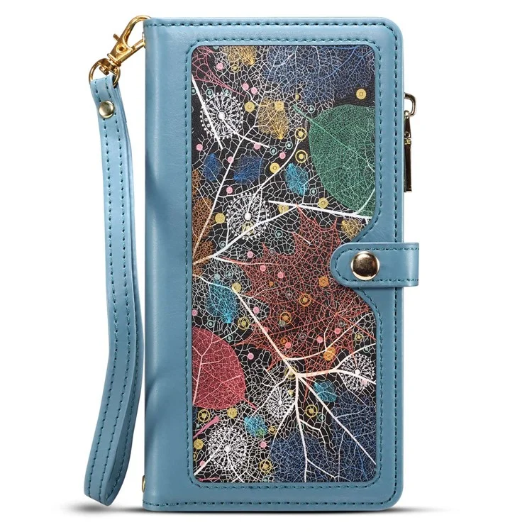 eseble galaxy series para iphone 6 / 7 / 8 4,7 polegadas / se (2020) /(2022) rfid bloqueando estojo à prova de choque de choques anti-drop stand phone case com carteira com zíper / slots de cartão - azul