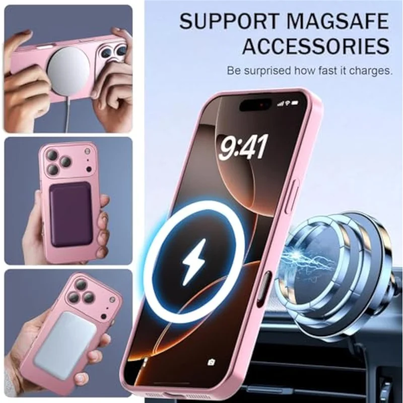 Cover per iPhone 17 Pro Max Compatibile con MagSafe, Cover Ultrasottile in TPU con Protezione Obiettivo - Rosa