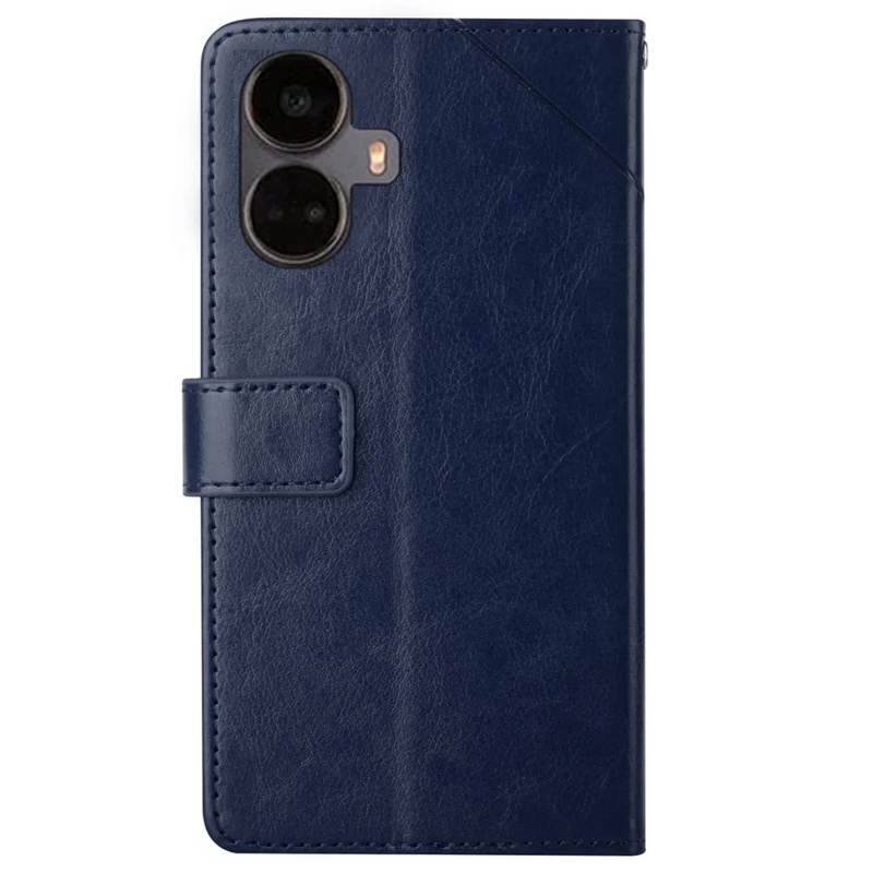 HT01 PU Leather Flip Phone Cover for Realme 10 Pro+ 5G, Imprinted Y-Shaped Lines Phone Case Wallet Foldable Stand Shell with Strap - Blue