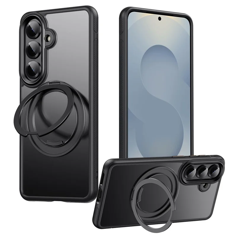 For Samsung Galaxy S26 Magnetic Case Kickstand TPU PC Phone Back Cover - Black