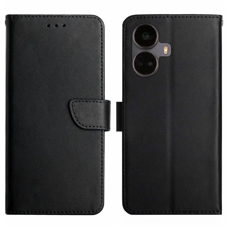 Für Realme 10 Pro+ 5G HT02 Echtes Leder Nappa Textur Wallet Hülle Flip Phone Deckung Starke Magnetverschluss -ständerfunktion Shell - Schwarz