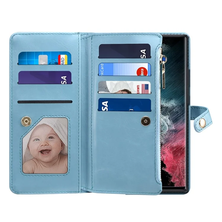 ESEBLE Shockproof Case for Samsung Galaxy S22 Ultra 5G Leather Folio Flip Cover RFID Blocking Wallet Phone Case with Stand - Blue