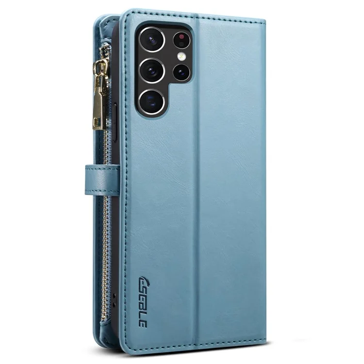 ESEBLE Shockproof Case for Samsung Galaxy S22 Ultra 5G Leather Folio Flip Cover RFID Blocking Wallet Phone Case with Stand - Blue