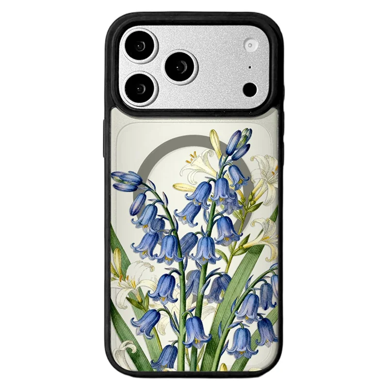 EYCASE Coque pour iPhone 17 Pro Max Compatible avec MagSafe Série Floral Imprimé Motif Noir Bords TPU + Acrylique - Lys et Clochettes