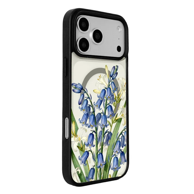 EYCASE Coque pour iPhone 17 Pro Max Compatible avec MagSafe Série Floral Imprimé Motif Noir Bords TPU + Acrylique - Lys et Clochettes