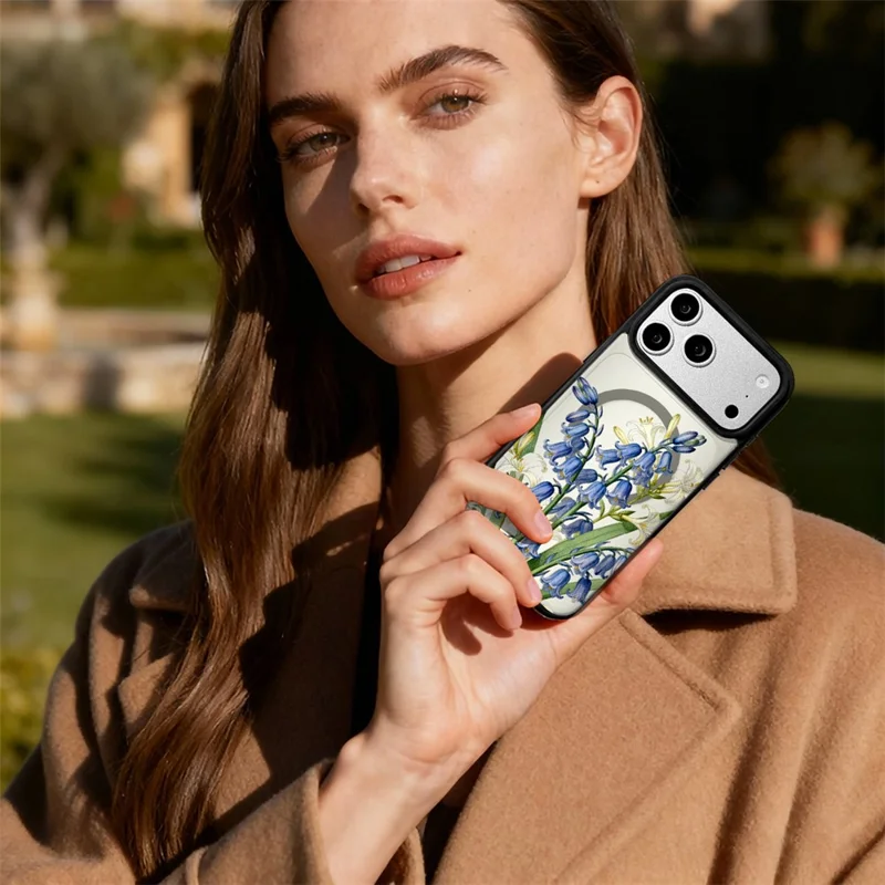 EYCASE Coque pour iPhone 17 Pro Max Compatible avec MagSafe Série Floral Imprimé Motif Noir Bords TPU + Acrylique - Lys et Clochettes