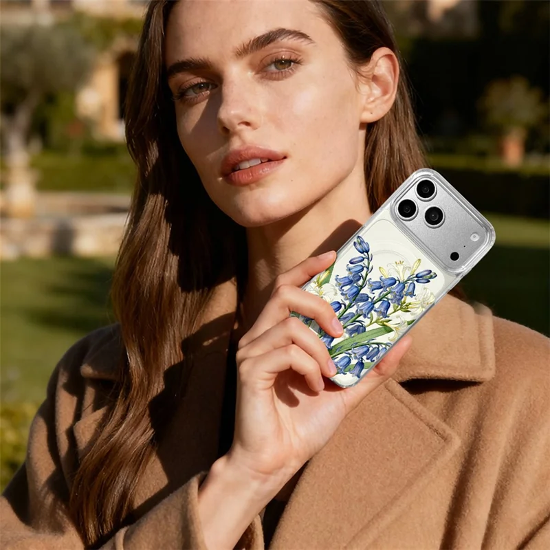 EYCASE Coque pour iPhone 17 Pro Max Compatible avec MagSafe Série Floral Imprimé Motif TPU + Acrylique Transparent - Lys et Clochettes