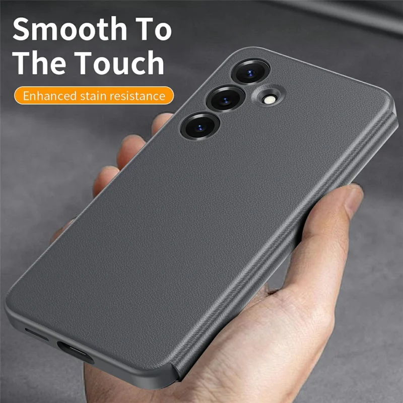 For Samsung Galaxy S25 Case Smart View Window Leather Phone Cover - Grey