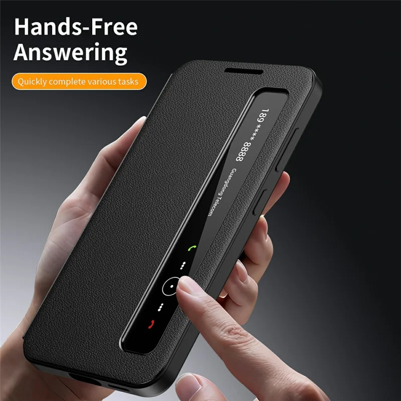 Funda para Samsung Galaxy S25 FE con ventana inteligente, carcasa de cuero con vista inteligente - Negro