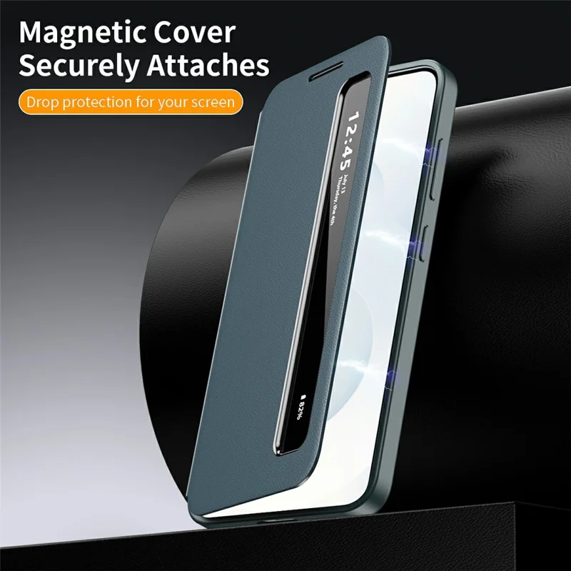 For Samsung Galaxy S25+ Case Smart View Window Leather Phone Cover - Green