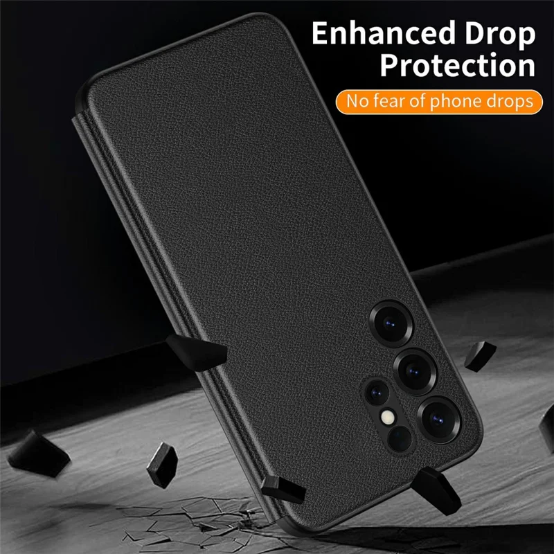 Étui pour Samsung Galaxy S22 Ultra 5G avec fenêtre intelligente, housse en cuir avec affichage Smart View - Noir