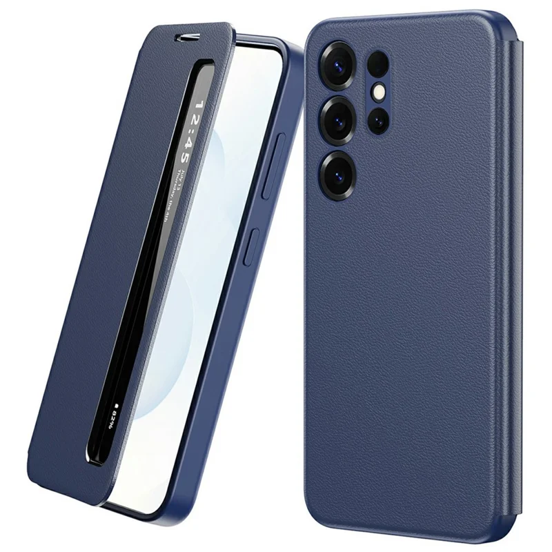 For Samsung Galaxy S22 Ultra 5G Case Smart View Window Leather Phone Cover - Sapphire