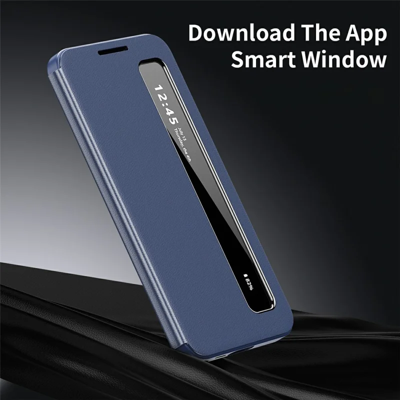 For Samsung Galaxy S22 Ultra 5G Case Smart View Window Leather Phone Cover - Sapphire