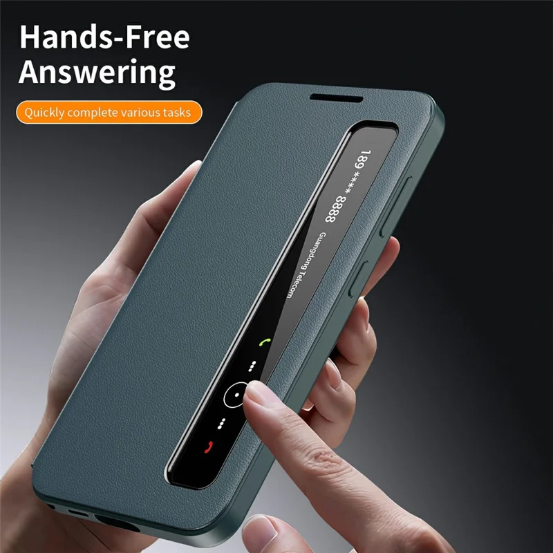 Étui pour Samsung Galaxy S22 Ultra 5G avec fenêtre d'affichage intelligente, housse en cuir - Vert