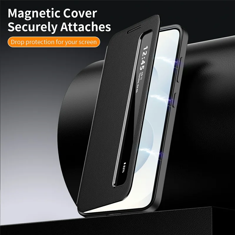 Étui pour Samsung Galaxy S24 Ultra avec fenêtre intelligente, housse en cuir avec affichage - Noir