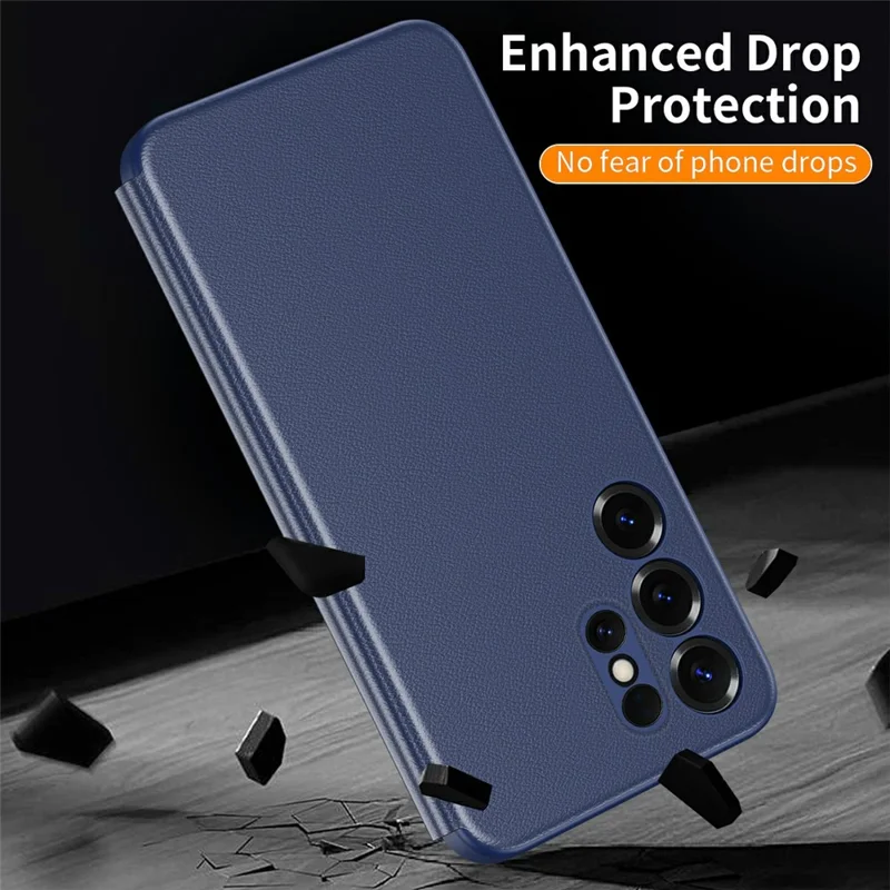 For Samsung Galaxy S25 Ultra Etui med Smart View-vindue Læder Telefonbeskyttelse - Saphir