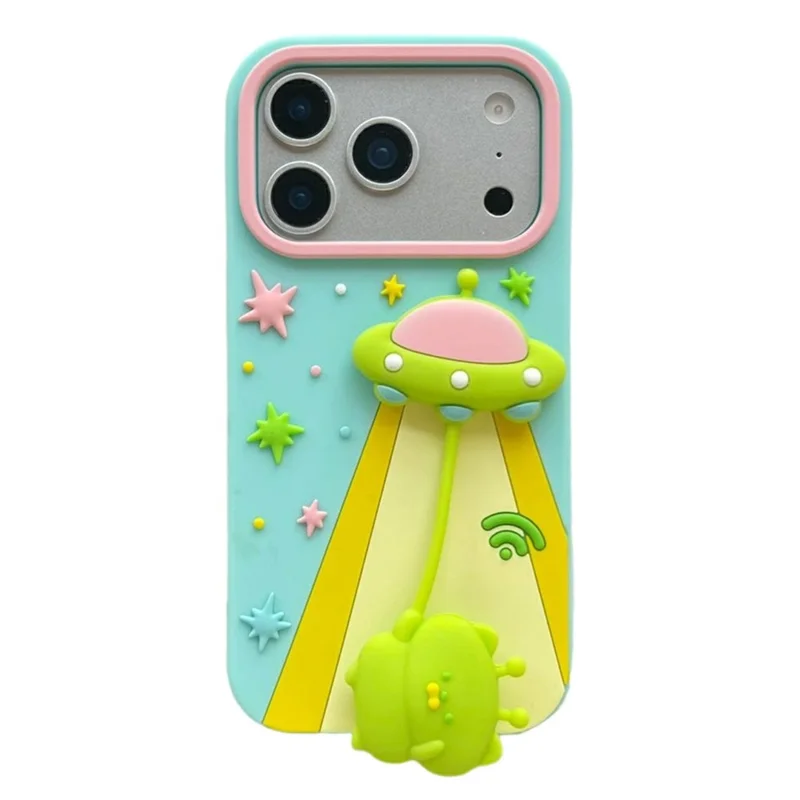 For iPhone 17 Pro Max Case Cute 3D UFO Alien Pendant Design Shockproof Silicone Phone Back Cover