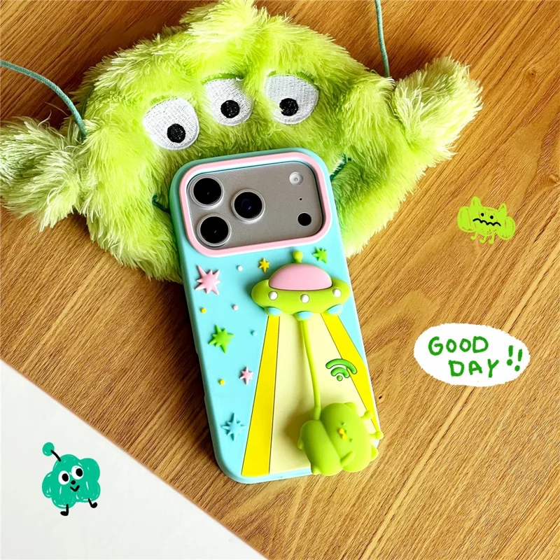 For iPhone 17 Pro Max Case Cute 3D UFO Alien Pendant Design Shockproof Silicone Phone Back Cover
