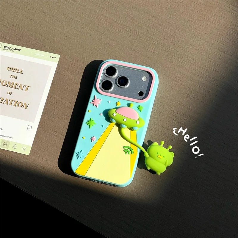 For iPhone 17 Pro Max Case Cute 3D UFO Alien Pendant Design Shockproof Silicone Phone Back Cover