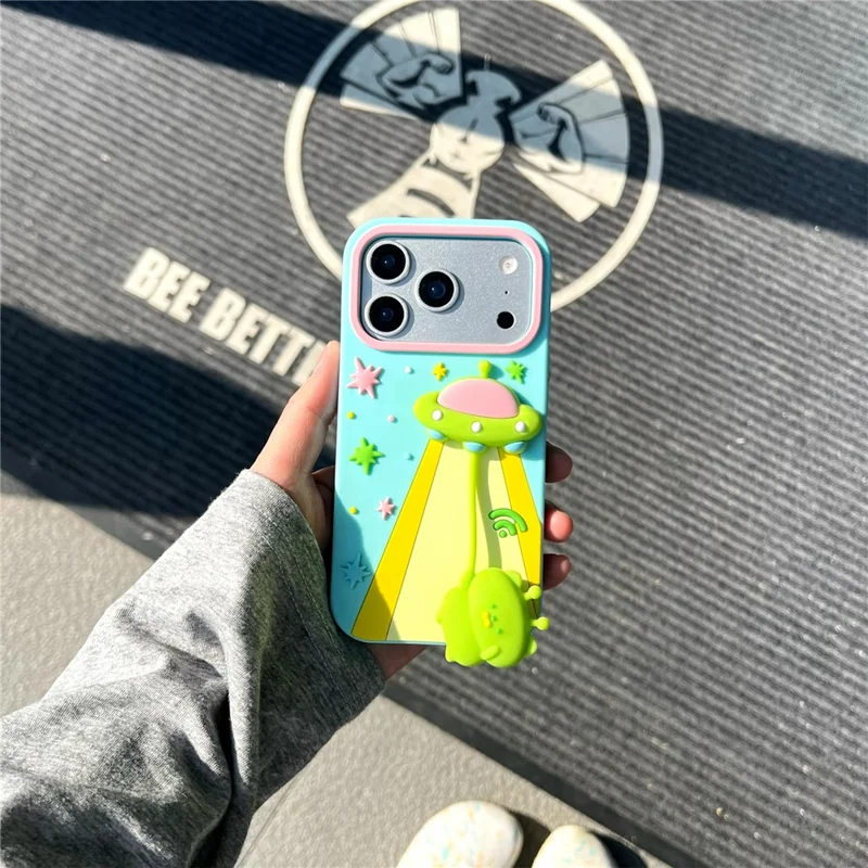For iPhone 17 Pro Case Cute 3D UFO Alien Pendant Design Shockproof Silicone Phone Back Cover