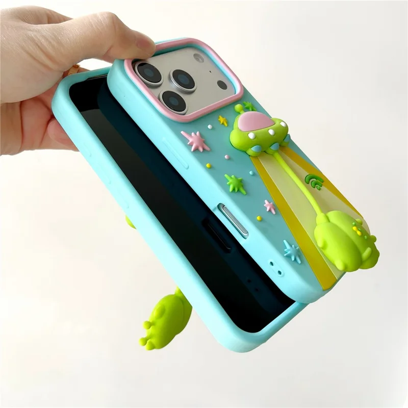 For iPhone 17 Pro Case Cute 3D UFO Alien Pendant Design Shockproof Silicone Phone Back Cover