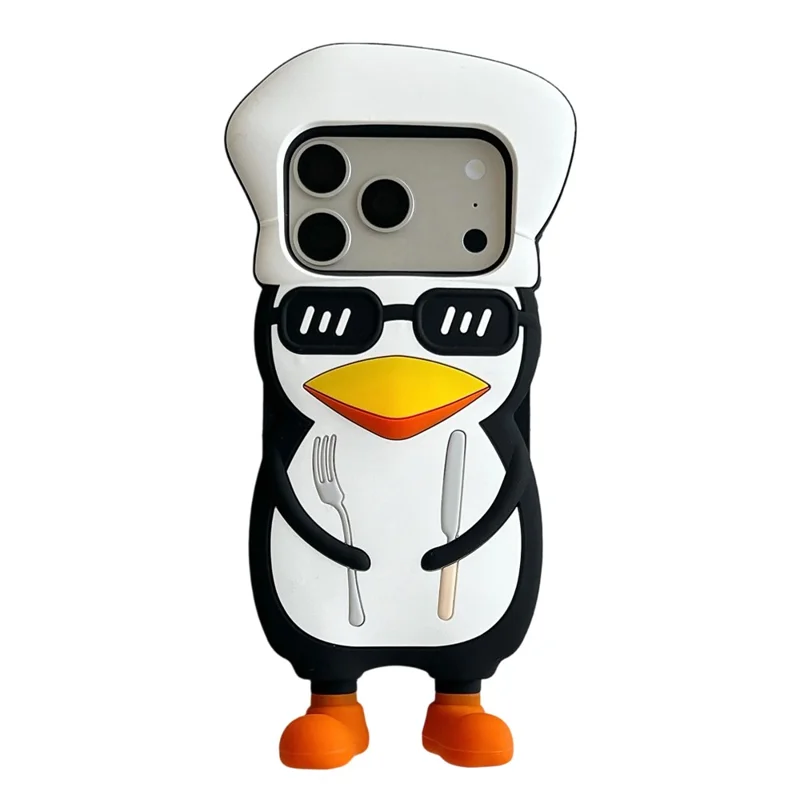 Cover per iPhone 17 Pro Max, Carino Design 3D a Cartone Animato di un Pingüino Chef, Custodia Posteriore in Silicone Antiurto