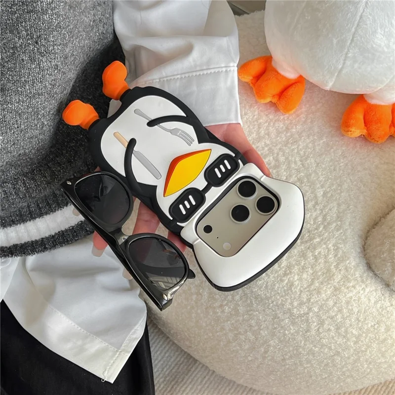 Cover per iPhone 17 Pro Max, Carino Design 3D a Cartone Animato di un Pingüino Chef, Custodia Posteriore in Silicone Antiurto