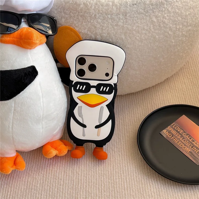 Cover per iPhone 17 Pro Max, Carino Design 3D a Cartone Animato di un Pingüino Chef, Custodia Posteriore in Silicone Antiurto