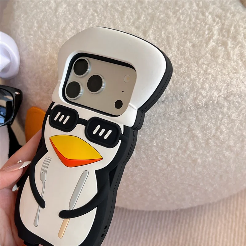 Cover per iPhone 17 Pro Max, Carino Design 3D a Cartone Animato di un Pingüino Chef, Custodia Posteriore in Silicone Antiurto