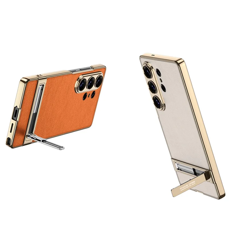 GKK Étui pour Samsung Galaxy S26 Ultra Support intégré électroplacage Cuir PU Arrière rigide en PC - Texture fibre de carbone