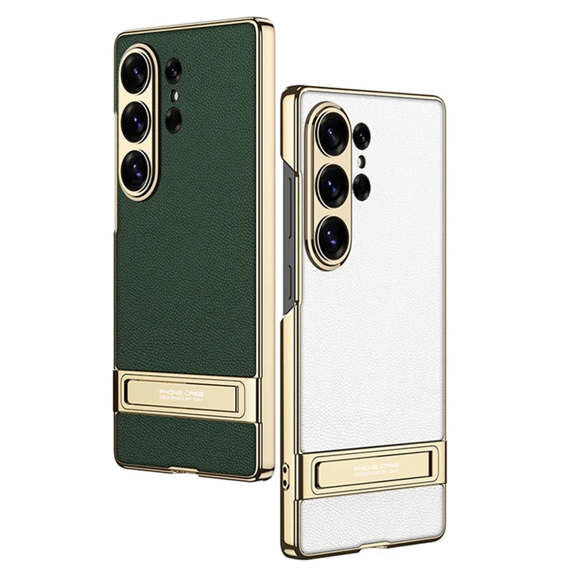 GKK Étui pour Samsung Galaxy S26 Ultra Support intégré électroplacage Cuir PU Arrière rigide en PC - Texture fibre de carbone