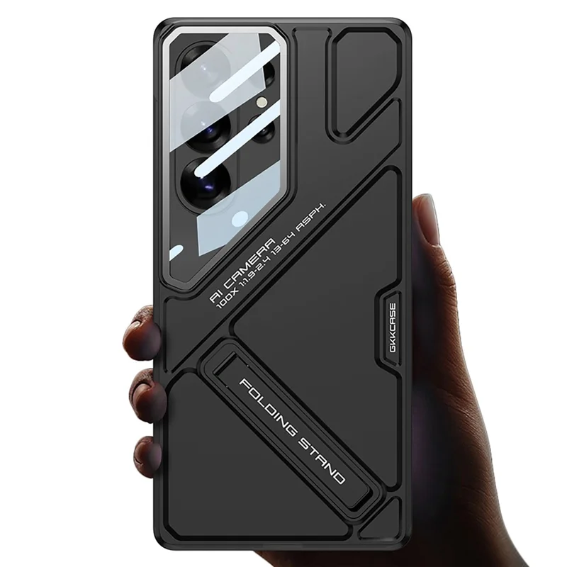 GKK Coque pour Samsung Galaxy S26 Ultra Coque rigide antidéflagrante en PC style mécha avec support - Noir