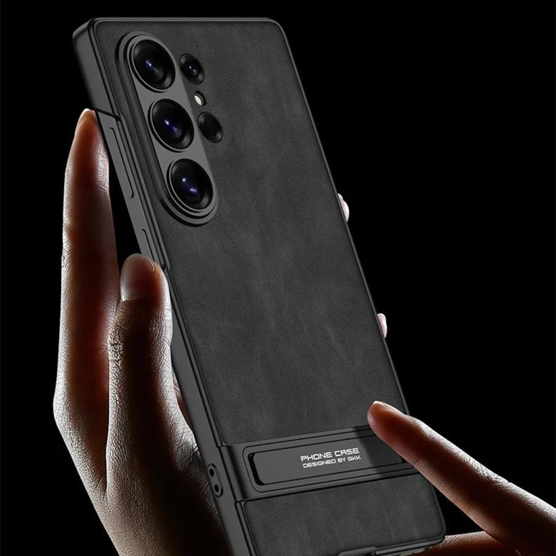 GKK Étui pour Samsung Galaxy S26 Ultra en Cuir PU Mat avec Revêtement en PC et Support Intégré Caché - Noir