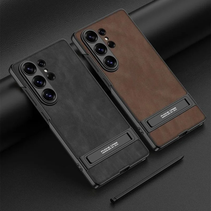 GKK Étui pour Samsung Galaxy S26 Ultra en Cuir PU Mat avec Revêtement en PC et Support Intégré Caché - Noir