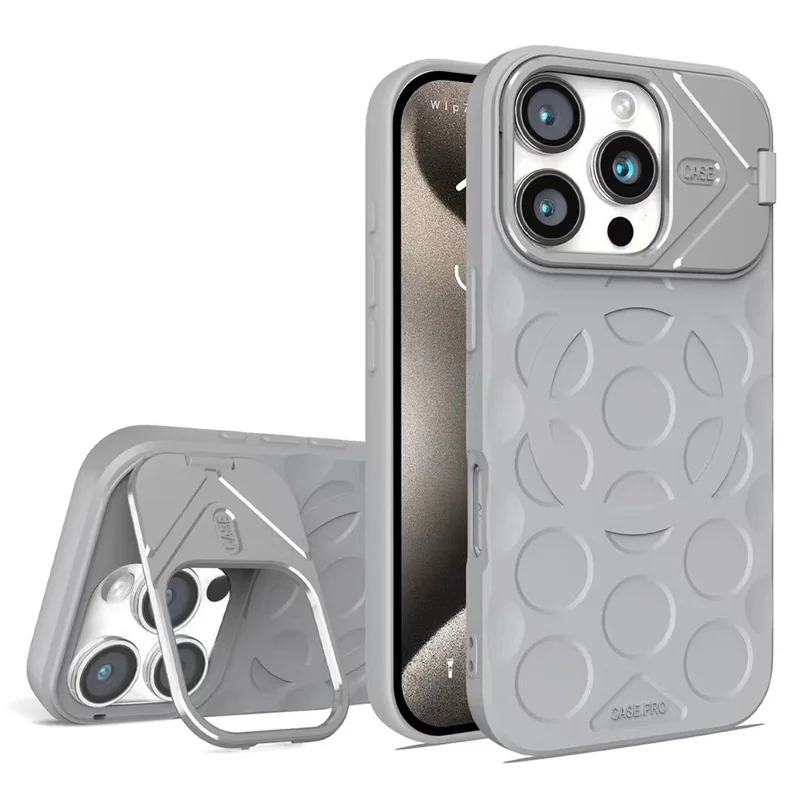 Achat en gros pour coque iPhone 16 Pro Max, housse en TPU + PC avec support intégré pliable et objectif compatible MagSafe - Gris