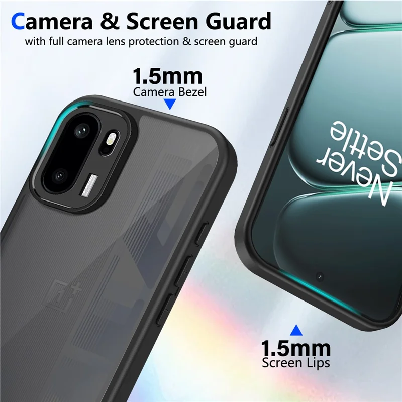 Capa para OnePlus 15R 5G / Ace 6 5G / Ace 6T 5G Skin Touch Matte PC + TPU Anti-queda - Preto Transparente