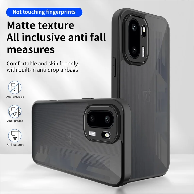 Capa para OnePlus 15R 5G / Ace 6 5G / Ace 6T 5G Skin Touch Matte PC + TPU Anti-queda - Preto Transparente